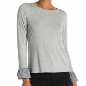 Vince Camuto Women Top Grey Long Sleeve Ruffle Cuff Crew Neck Size Extra…